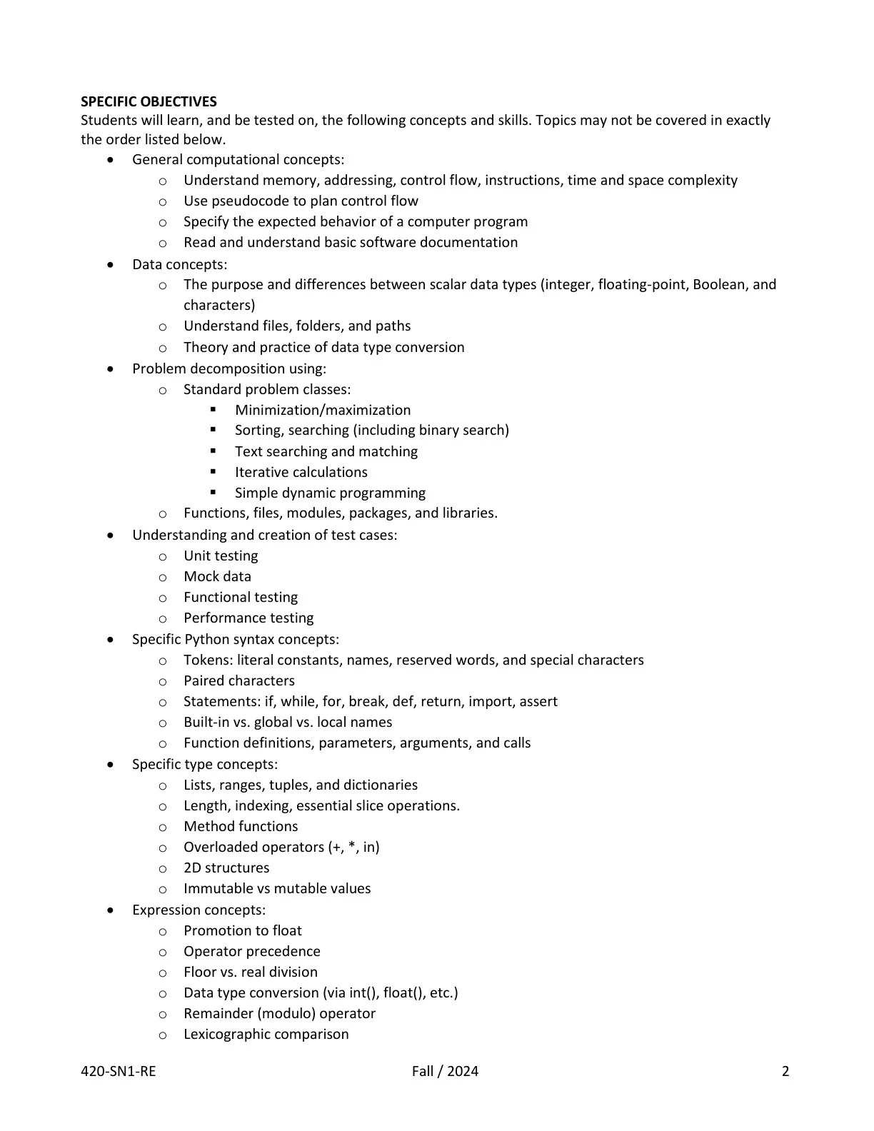 Marianopolis 420-SN1-RE course outline, page 1